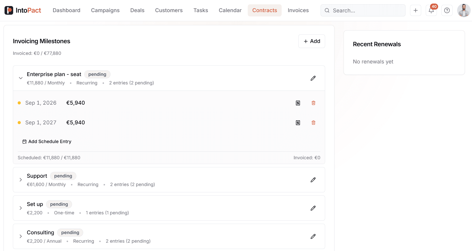 Automated invoicing from contract terms