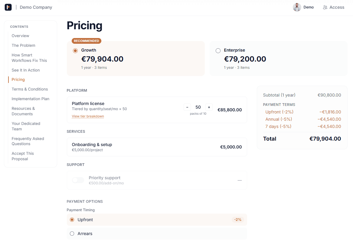 Seller configures, buyer selects — or negotiates